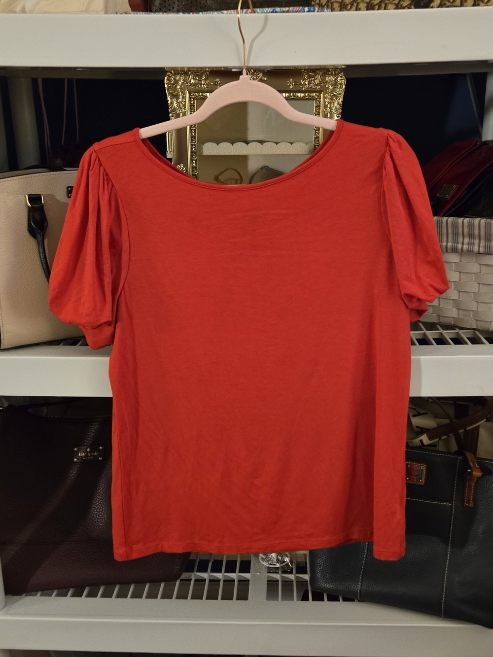 Ralph Lauren Red Puff Sleeve Scoop Neck Tee
